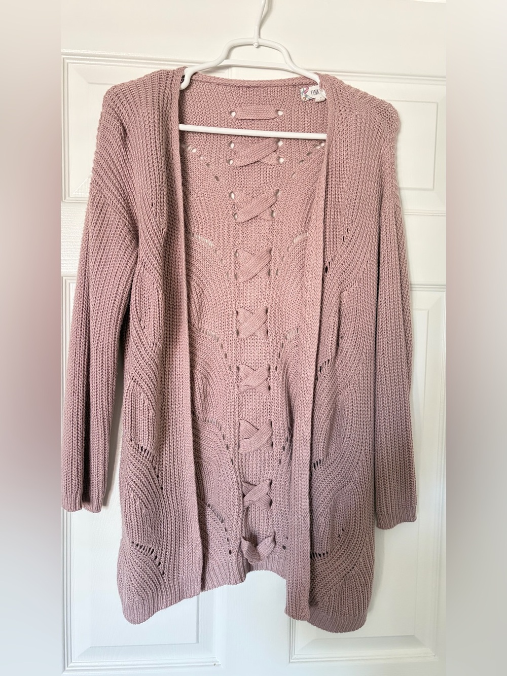 Dusty Pink Knit Open Cardigan Sweater